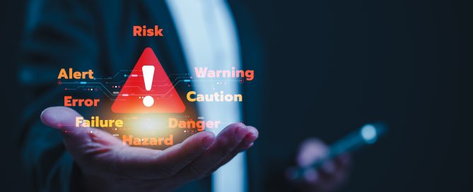 Risk management concept showing hazard warning and compliance levels